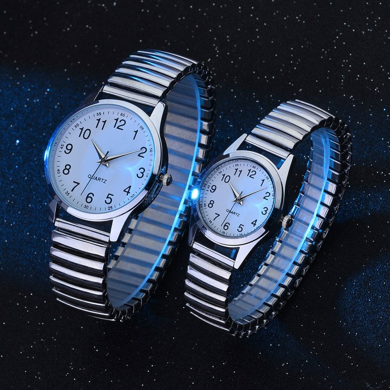 1/2 pièces mode Couple montres Simple cadran arabe hommes montre à Quartz bande élastique femmes montres
