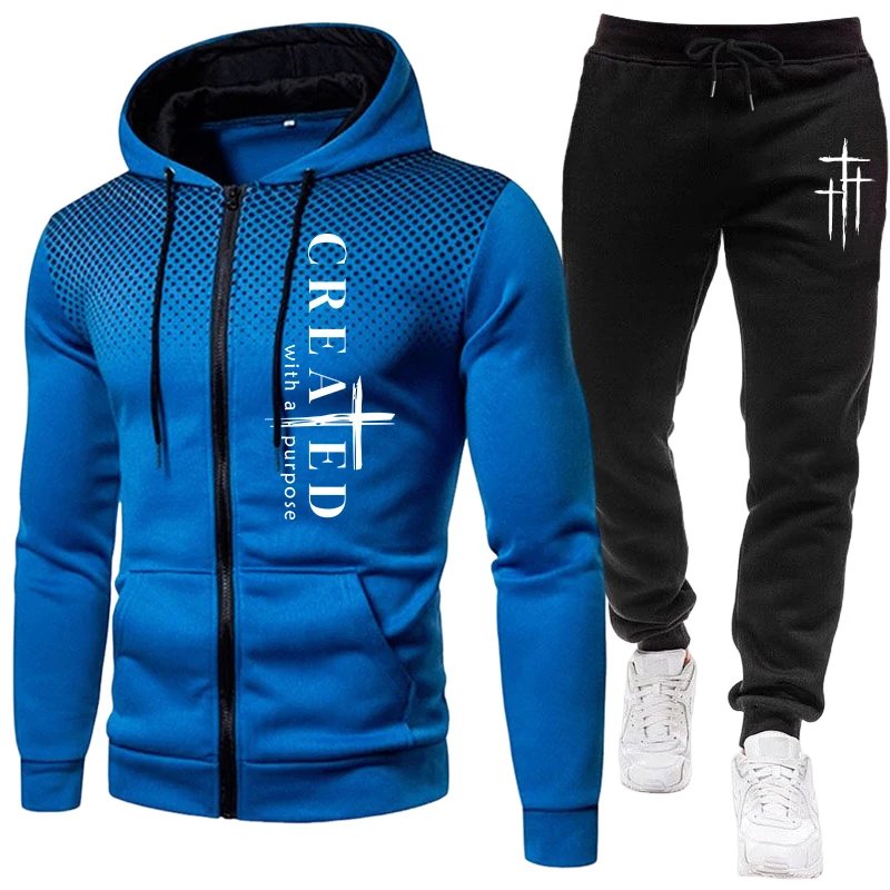 Ensemble Homme Imprimé Croisé 2026 : Sweat à Capuche Zippé et Pantalon de Survêtement Noir – Tenue Décontractée Quotidienne Automne Hiver, Sportswear Tendance, Survêtement de Jogging d'Extérieur