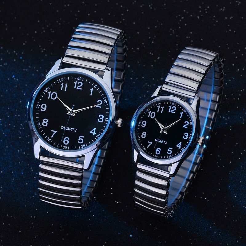 1/2 pièces mode Couple montres Simple cadran arabe hommes montre à Quartz bande élastique femmes montres