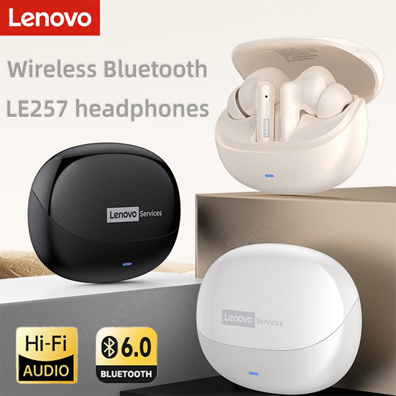 Écouteurs Lenovo LE257 TWS sans fil Bluetooth 6.0, son HiFi, réduction du bruit des appels ENC, commande tactile avec micro, 5/10 pièces