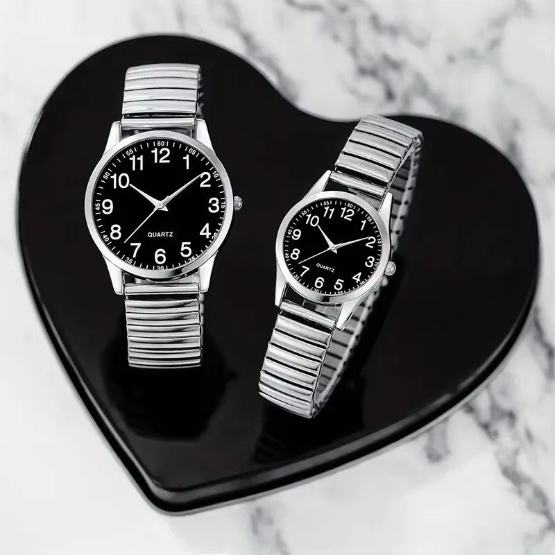 1/2 pièces mode Couple montres Simple cadran arabe hommes montre à Quartz bande élastique femmes montres