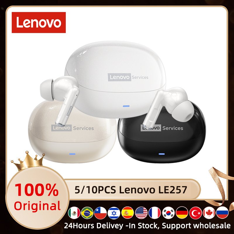 Écouteurs Lenovo LE257 TWS sans fil Bluetooth 6.0, son HiFi, réduction du bruit des appels ENC, commande tactile avec micro, 5/10 pièces