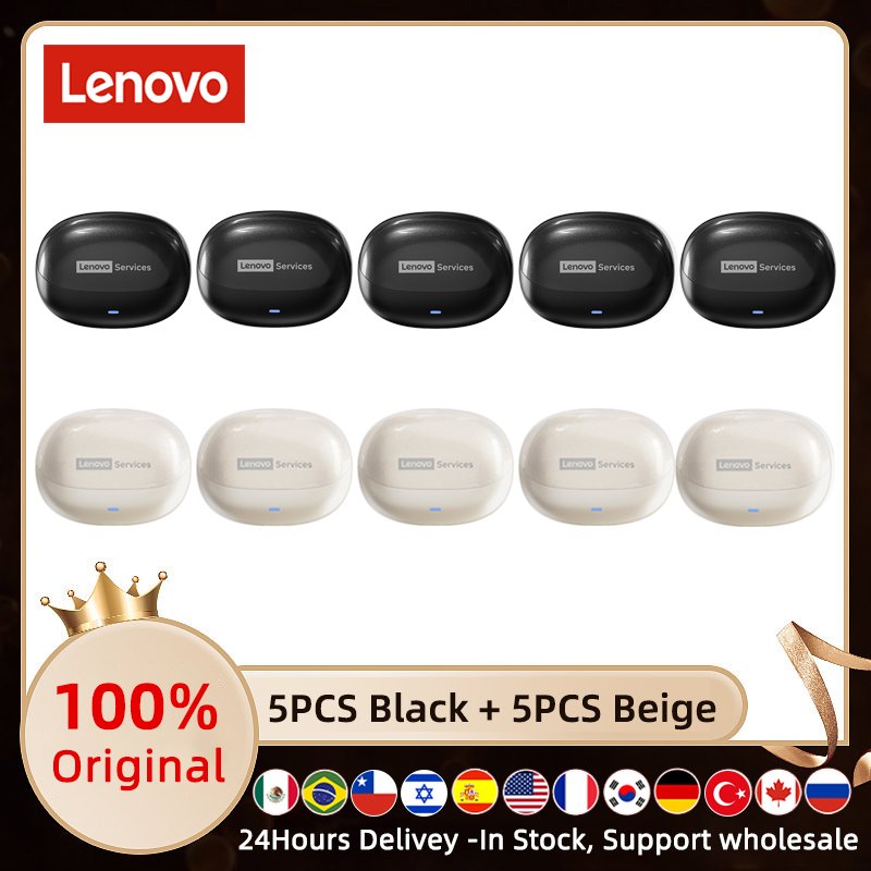 Écouteurs Lenovo LE257 TWS sans fil Bluetooth 6.0, son HiFi, réduction du bruit des appels ENC, commande tactile avec micro, 5/10 pièces 5Black 5Beige
