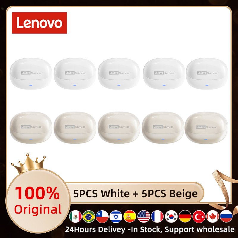 Écouteurs Lenovo LE257 TWS sans fil Bluetooth 6.0, son HiFi, réduction du bruit des appels ENC, commande tactile avec micro, 5/10 pièces 5White 5Beige