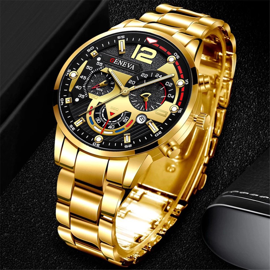 Montre-bracelet analogique à quartz avec calendrier pour homme, bracelet en acier inoxydable, montres à la mode