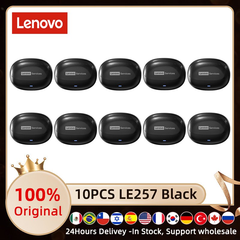 Écouteurs Lenovo LE257 TWS sans fil Bluetooth 6.0, son HiFi, réduction du bruit des appels ENC, commande tactile avec micro, 5/10 pièces 10PCS Black