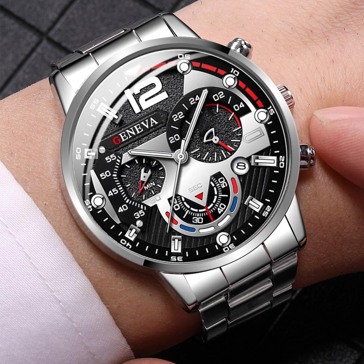 Montre-bracelet analogique à quartz avec calendrier pour homme, bracelet en acier inoxydable, montres à la mode