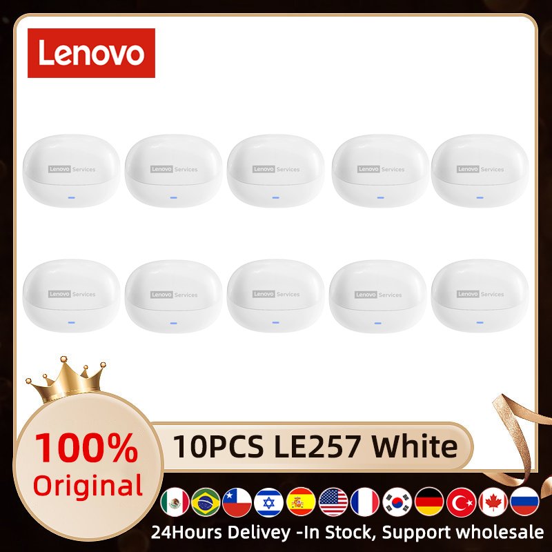 Écouteurs Lenovo LE257 TWS sans fil Bluetooth 6.0, son HiFi, réduction du bruit des appels ENC, commande tactile avec micro, 5/10 pièces 10PCS White