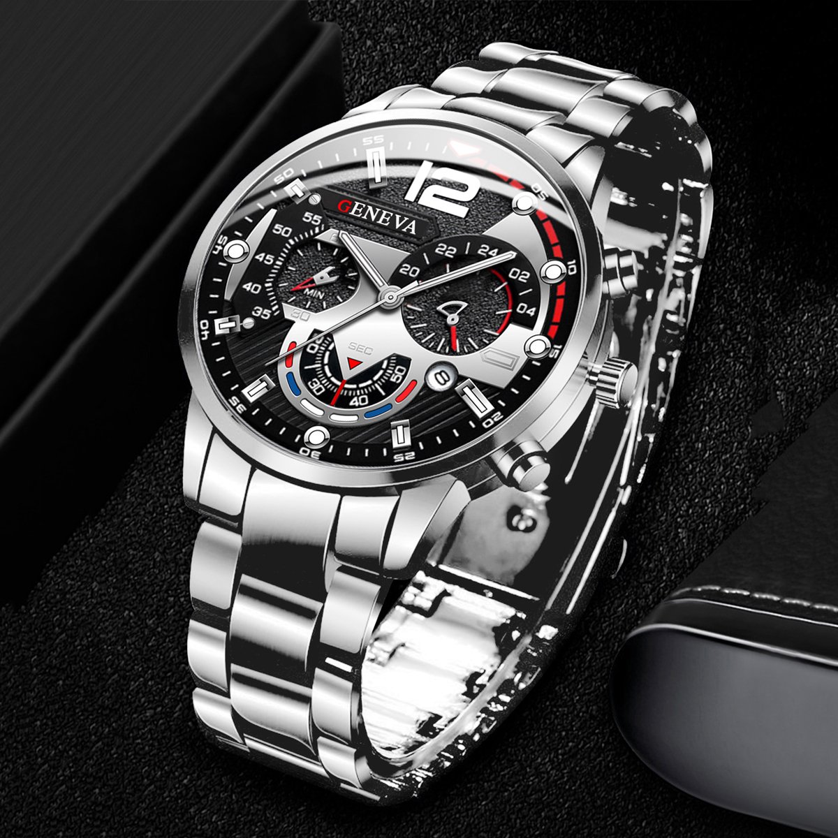 Montre-bracelet analogique à quartz avec calendrier pour homme, bracelet en acier inoxydable, montres à la mode