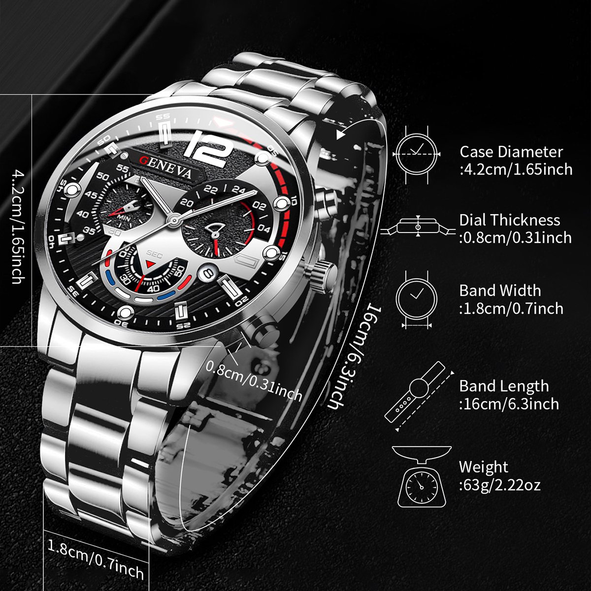 Montre-bracelet analogique à quartz avec calendrier pour homme, bracelet en acier inoxydable, montres à la mode