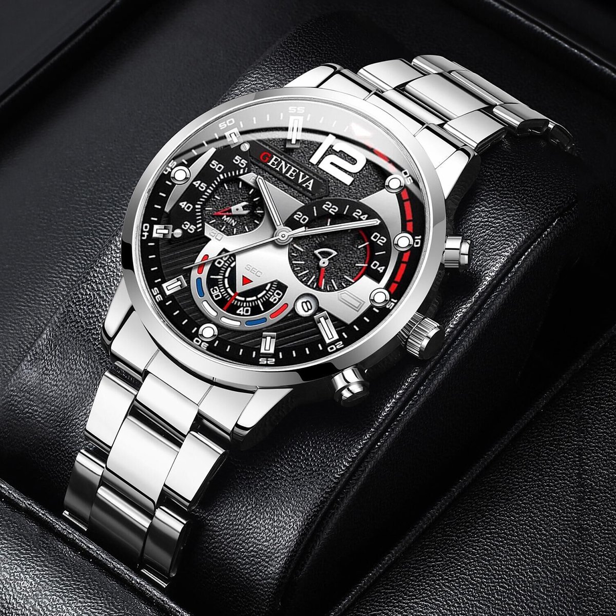 Montre-bracelet analogique à quartz avec calendrier pour homme, bracelet en acier inoxydable, montres à la mode