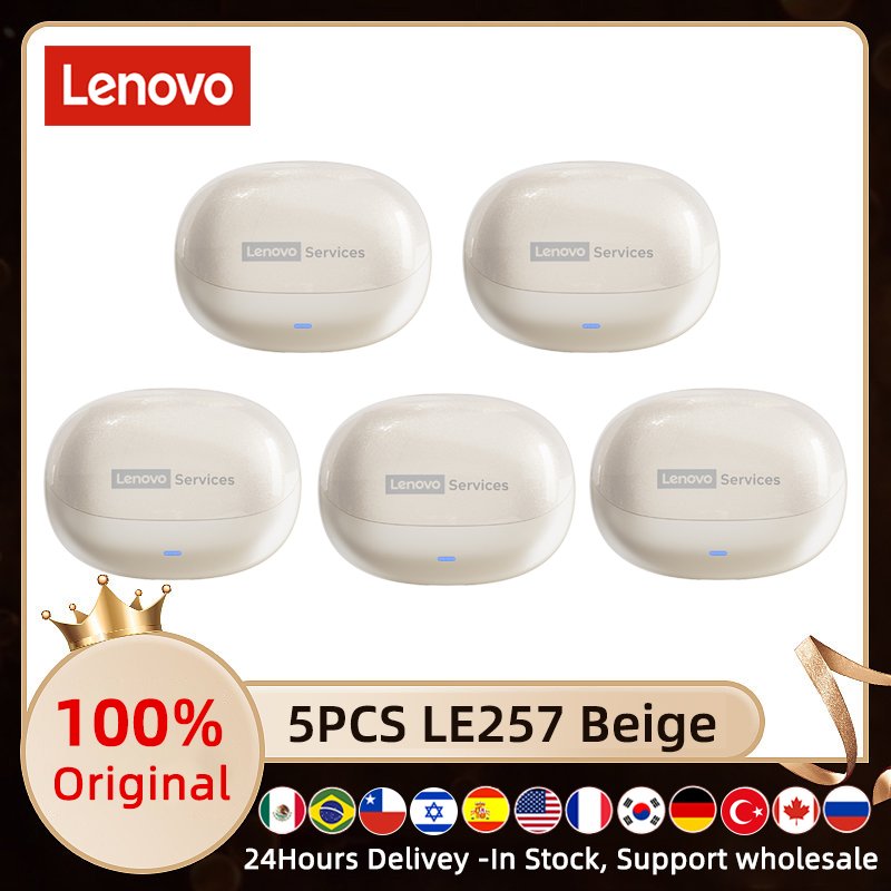 Écouteurs Lenovo LE257 TWS sans fil Bluetooth 6.0, son HiFi, réduction du bruit des appels ENC, commande tactile avec micro, 5/10 pièces 5PCS Beige
