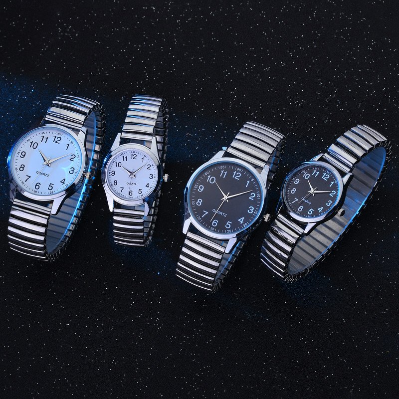 1/2 pièces mode Couple montres Simple cadran arabe hommes montre à Quartz bande élastique femmes montres