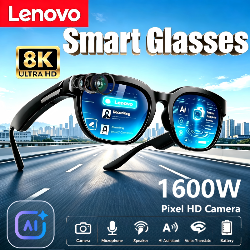 Lunettes Intelligentes Lenovo 8K HD AI avec Traduction IA, Appels Mains Libres, Enregistrement de Chat IA, Lecture Musicale – Nouveauté 2026 pour Hommes