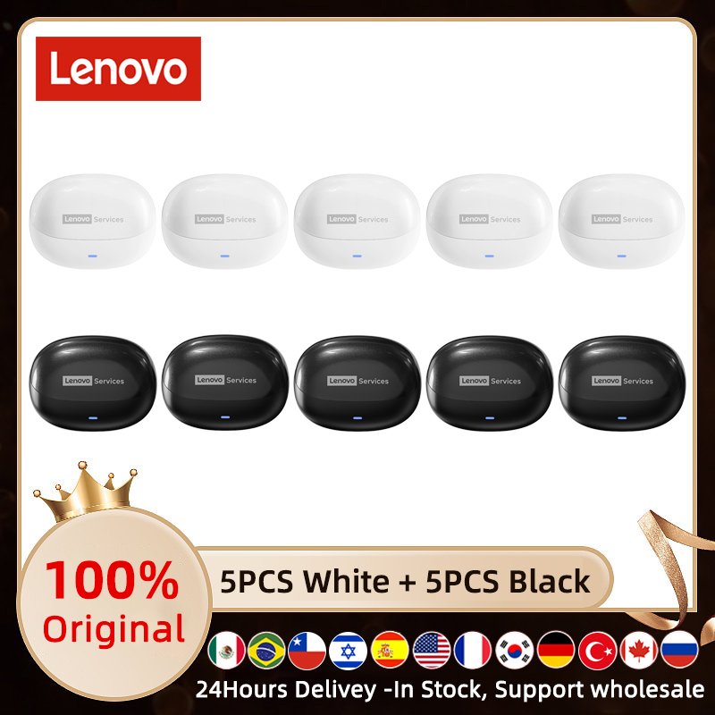 Écouteurs Lenovo LE257 TWS sans fil Bluetooth 6.0, son HiFi, réduction du bruit des appels ENC, commande tactile avec micro, 5/10 pièces 5White 5Black