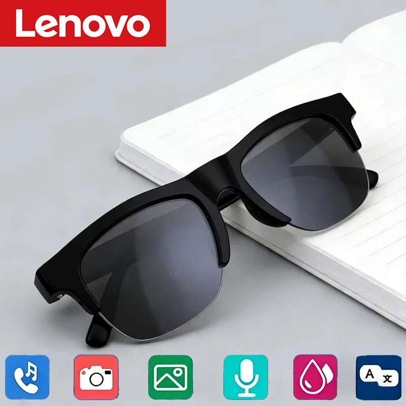 Lunettes intelligentes Lenovo 8K HD AI, traduction IA, appels mains libres, enregistrement de discussions IA, lecture de musique, lunettes de soleil intelligentes pour hommes, nouveauté 2027 Black