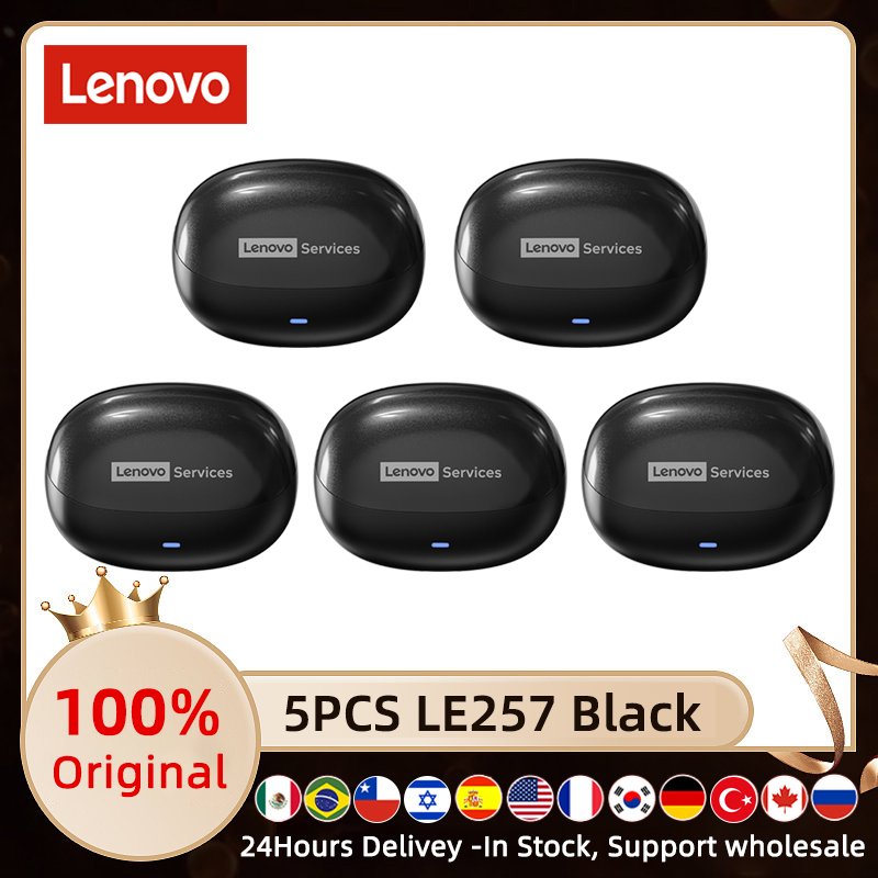 Écouteurs Lenovo LE257 TWS sans fil Bluetooth 6.0, son HiFi, réduction du bruit des appels ENC, commande tactile avec micro, 5/10 pièces 5PCS Black