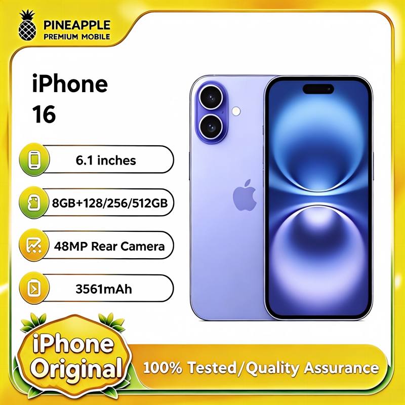 iPhone 16 original 6,1" Super Retina XDR OLED 128/256 Go ROM 6 Go RAM Face ID NFC A18 Débloqué Version US&CN 5G Téléphones portables iPhone 16 D