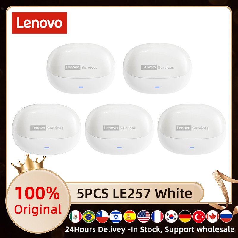 Écouteurs Lenovo LE257 TWS sans fil Bluetooth 6.0, son HiFi, réduction du bruit des appels ENC, commande tactile avec micro, 5/10 pièces 5PCS White