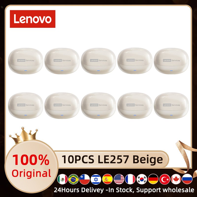 Écouteurs Lenovo LE257 TWS sans fil Bluetooth 6.0, son HiFi, réduction du bruit des appels ENC, commande tactile avec micro, 5/10 pièces 10PCS Beige